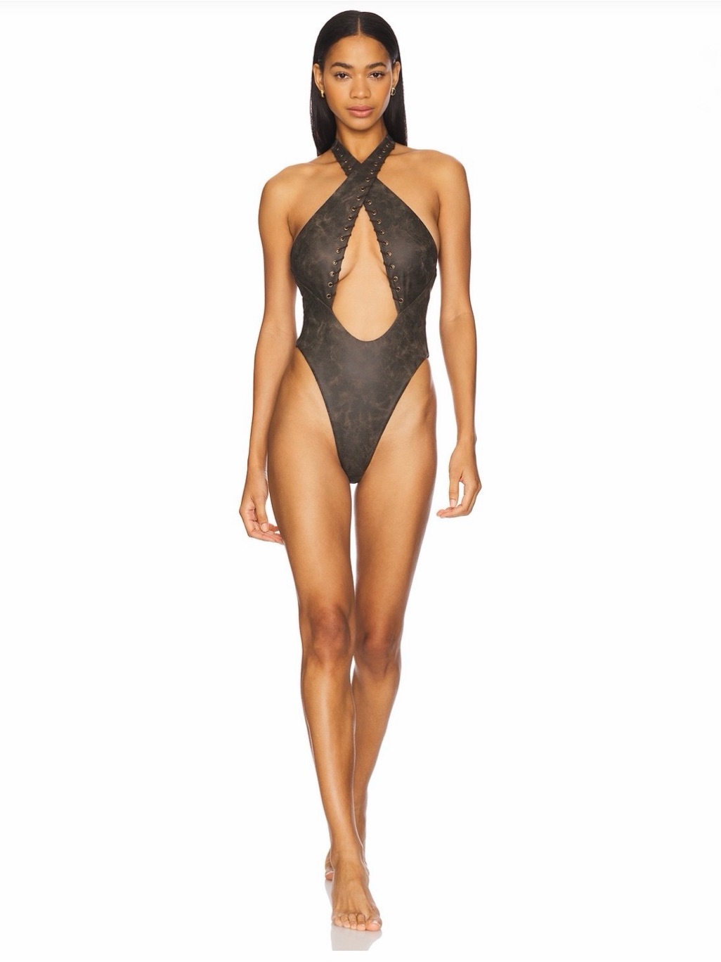 Camila Coelho Black Crisscross Cutout One-Piece Swimsuit